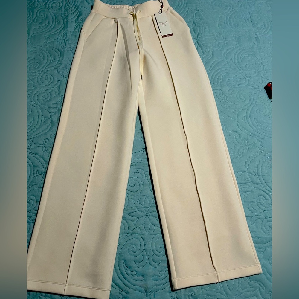 CALIA - Soft Scuba Wide Leg Pant with matching 1/4 zip top-X-Small-Cream color